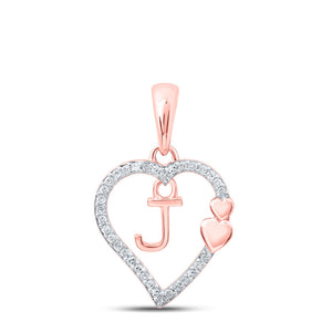 Diamond Initial & Letter Pendant | 10kt Rose Gold Womens Round Diamond J Heart Letter Pendant 1/10 Cttw | Splendid Jewellery GND