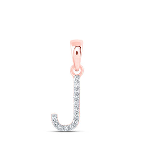 Diamond Initial & Letter Pendant | 10kt Rose Gold Womens Round Diamond J Initial Letter Pendant 1/20 Cttw | Splendid Jewellery GND