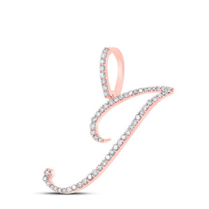 Diamond Initial & Letter Pendant | 10kt Rose Gold Womens Round Diamond J Initial Letter Pendant 1/3 Cttw | Splendid Jewellery GND