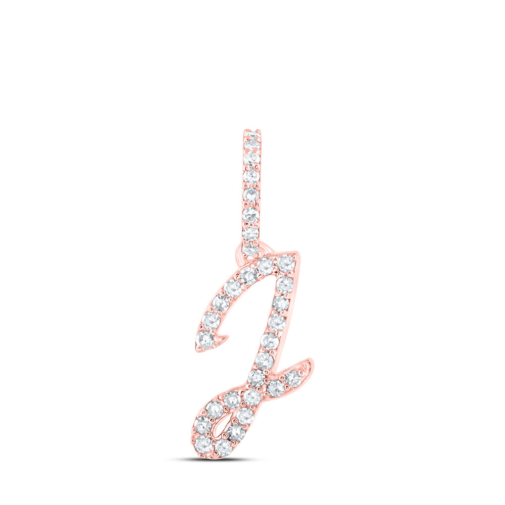 Diamond Initial & Letter Pendant | 10kt Rose Gold Womens Round Diamond J Initial Letter Pendant 1/8 Cttw | Splendid Jewellery GND