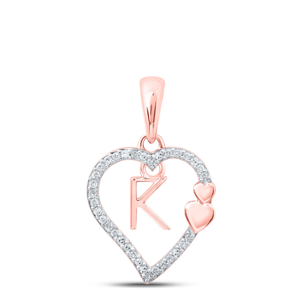 Diamond Initial & Letter Pendant | 10kt Rose Gold Womens Round Diamond K Heart Letter Pendant 1/10 Cttw | Splendid Jewellery GND
