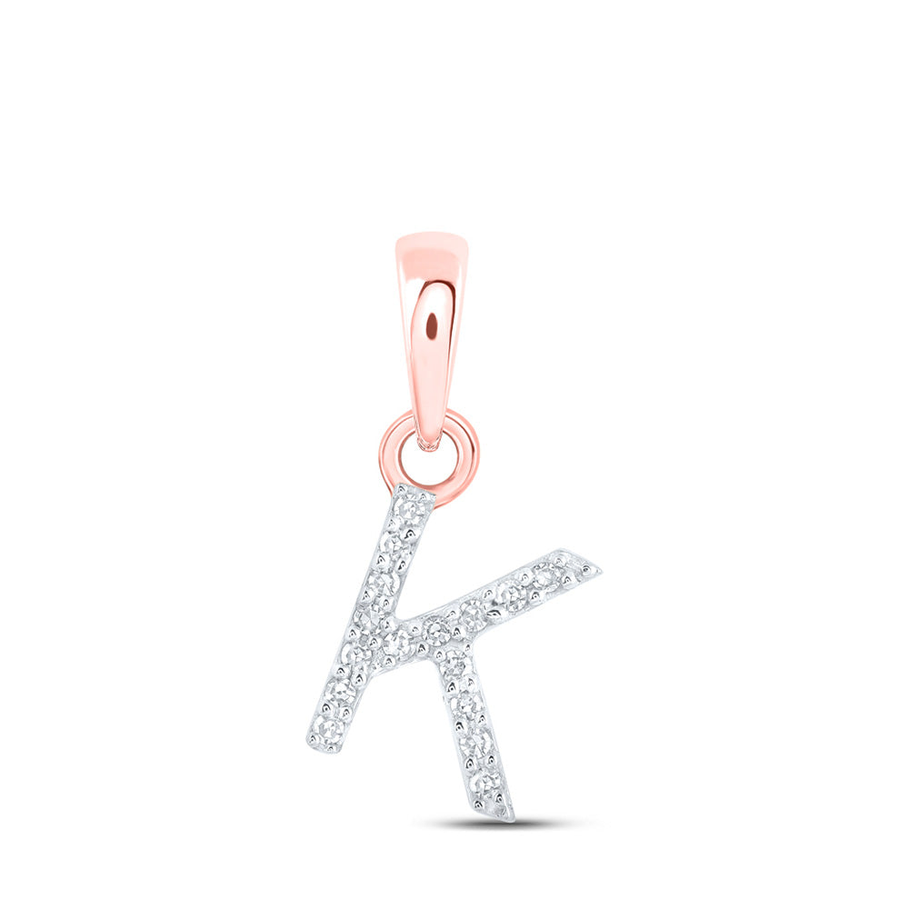 Diamond Initial & Letter Pendant | 10kt Rose Gold Womens Round Diamond K Initial Letter Pendant .03 Cttw | Splendid Jewellery GND