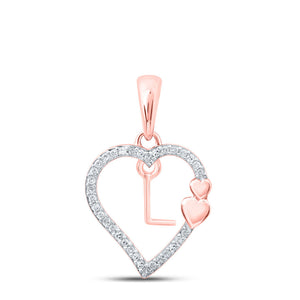 Diamond Initial & Letter Pendant | 10kt Rose Gold Womens Round Diamond L Heart Letter Pendant 1/10 Cttw | Splendid Jewellery GND