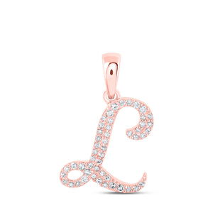 Diamond Initial & Letter Pendant | 10kt Rose Gold Womens Round Diamond L Initial Letter Pendant 1/8 Cttw | Splendid Jewellery GND