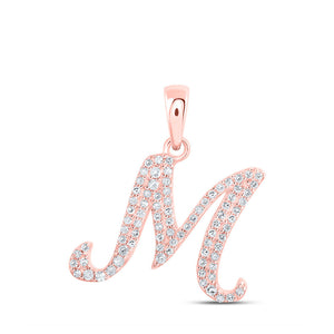 Diamond Initial & Letter Pendant | 10kt Rose Gold Womens Round Diamond M Initial Letter Pendant 1/5 Cttw | Splendid Jewellery GND