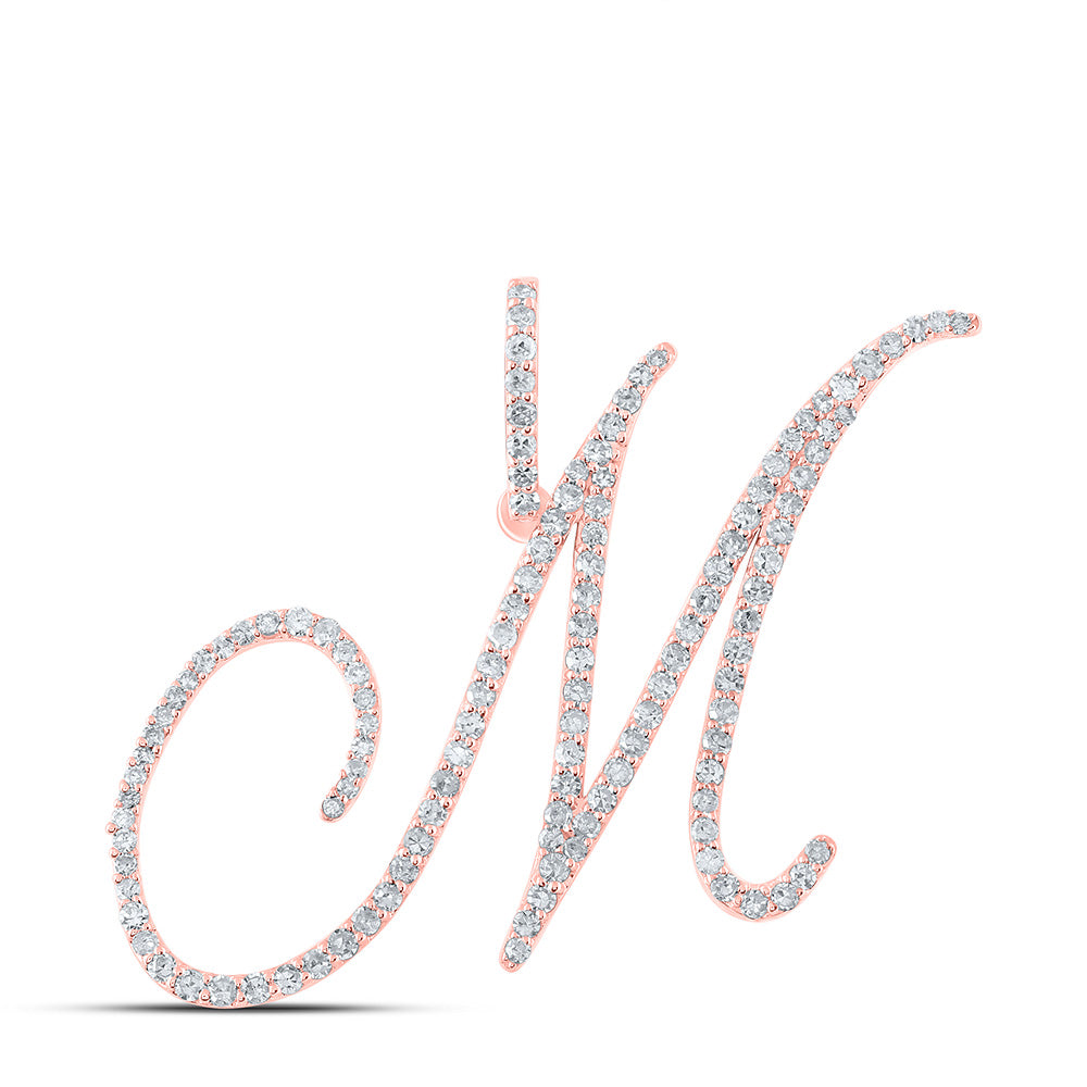 Diamond Initial & Letter Pendant | 10kt Rose Gold Womens Round Diamond M Initial Letter Pendant 7/8 Cttw | Splendid Jewellery GND
