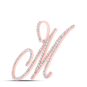 Diamond Initial & Letter Pendant | 10kt Rose Gold Womens Round Diamond M Initial Letter Pendant 7/8 Cttw | Splendid Jewellery GND