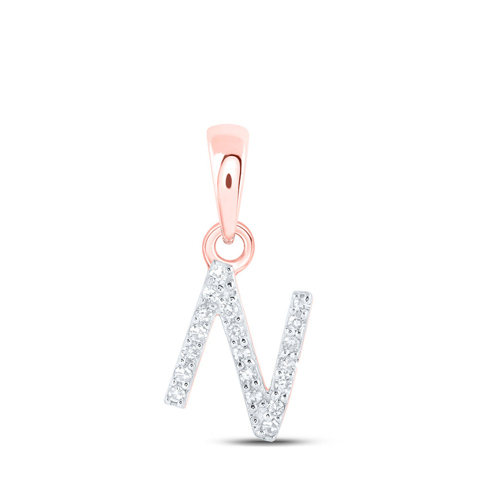 Diamond Initial & Letter Pendant | 10kt Rose Gold Womens Round Diamond N Initial Letter Pendant 1/20 Cttw | Splendid Jewellery GND