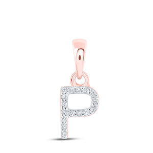 Diamond Initial & Letter Pendant | 10kt Rose Gold Womens Round Diamond P Initial Letter Pendant .03 Cttw | Splendid Jewellery GND