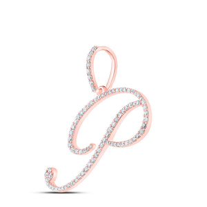 Diamond Initial & Letter Pendant | 10kt Rose Gold Womens Round Diamond P Initial Letter Pendant 1/2 Cttw | Splendid Jewellery GND