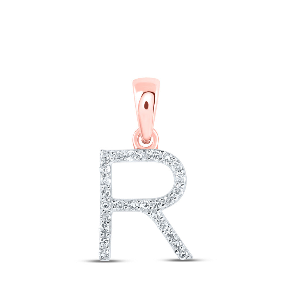 Diamond Initial & Letter Pendant | 10kt Rose Gold Womens Round Diamond R Initial Letter Pendant 1/10 Cttw | Splendid Jewellery GND