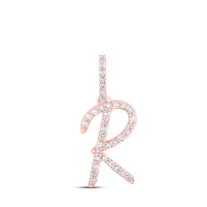 Diamond Initial & Letter Pendant | 10kt Rose Gold Womens Round Diamond R Initial Letter Pendant 1/8 Cttw | Splendid Jewellery GND