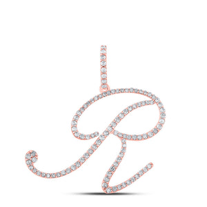Diamond Initial & Letter Pendant | 10kt Rose Gold Womens Round Diamond R Initial Letter Pendant 5/8 Cttw | Splendid Jewellery GND