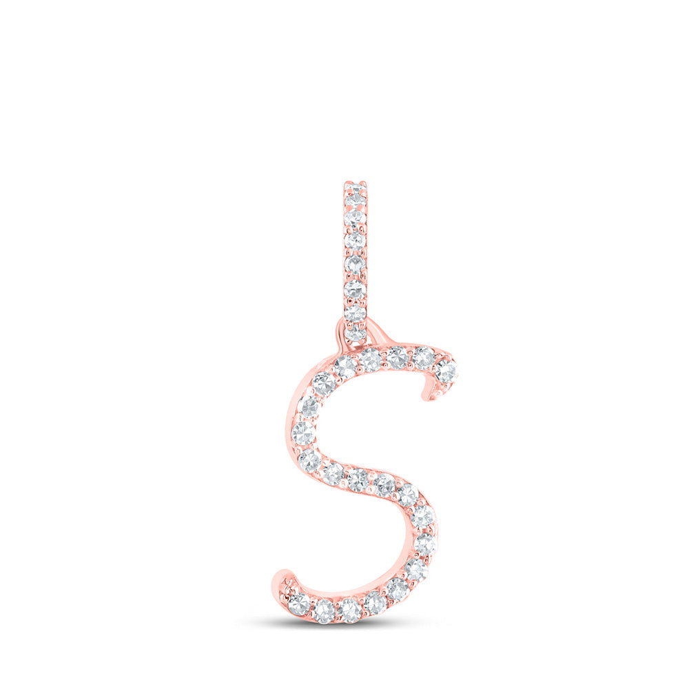 Diamond Initial & Letter Pendant | 10kt Rose Gold Womens Round Diamond S Initial Letter Pendant 1/10 Cttw | Splendid Jewellery GND