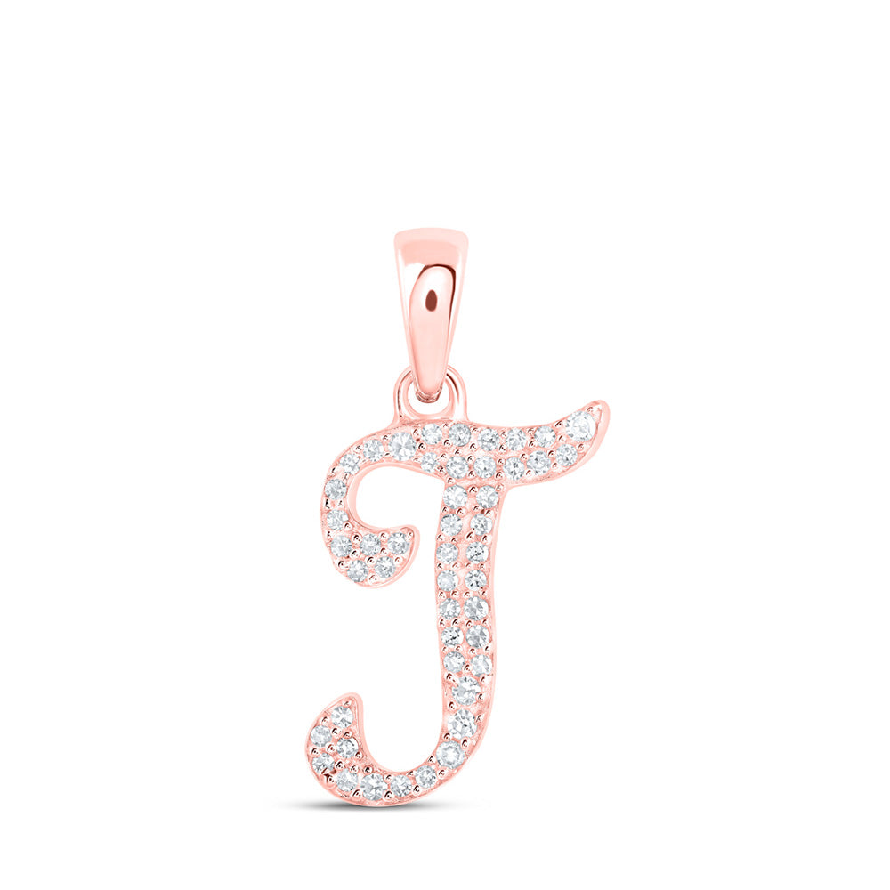 Diamond Initial & Letter Pendant | 10kt Rose Gold Womens Round Diamond T Initial Letter Pendant 1/10 Cttw | Splendid Jewellery GND