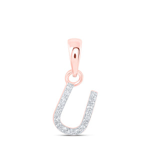 Diamond Initial & Letter Pendant | 10kt Rose Gold Womens Round Diamond U Initial Letter Pendant .03 Cttw | Splendid Jewellery GND