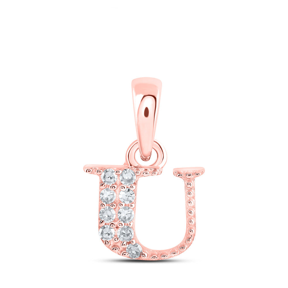 Diamond Initial & Letter Pendant | 10kt Rose Gold Womens Round Diamond U Initial Letter Pendant 1/20 Cttw | Splendid Jewellery GND