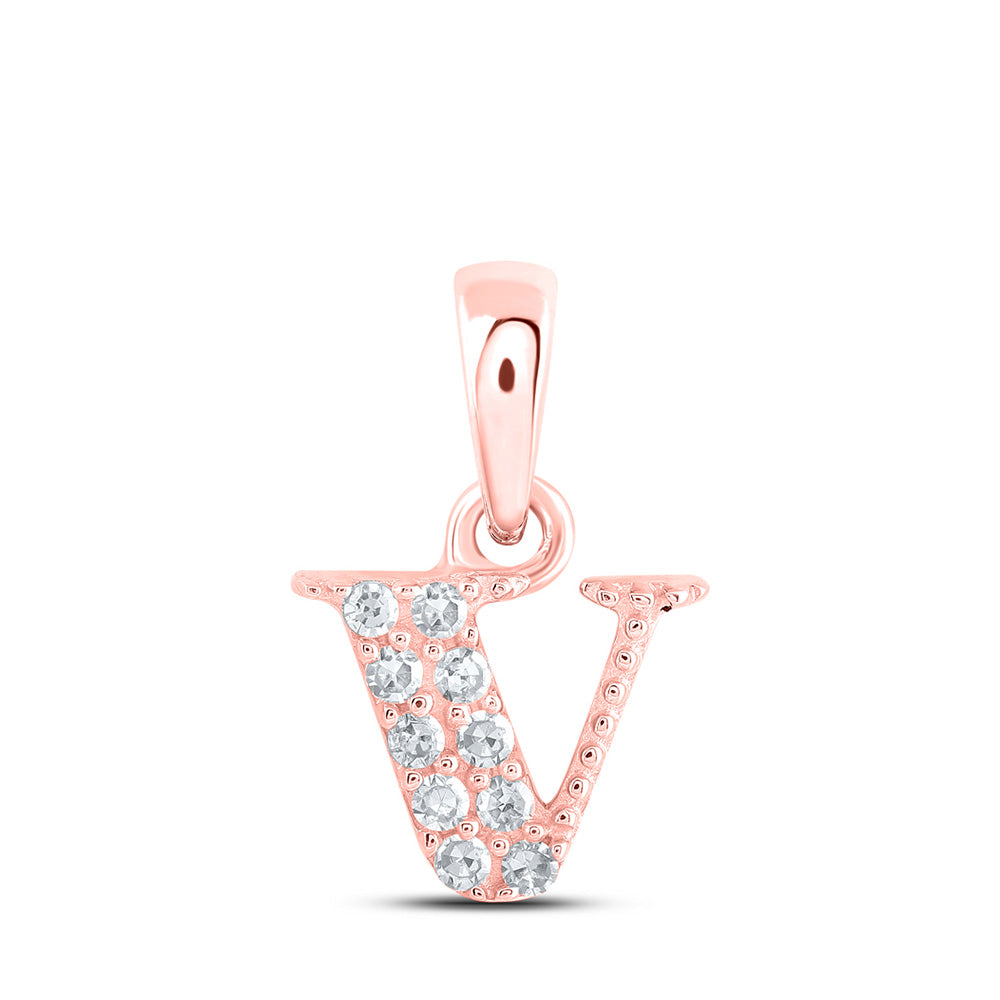 Diamond Initial & Letter Pendant | 10kt Rose Gold Womens Round Diamond V Initial Letter Pendant 1/20 Cttw | Splendid Jewellery GND