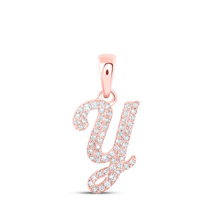 Diamond Initial & Letter Pendant | 10kt Rose Gold Womens Round Diamond Y Initial Letter Pendant 1/5 Cttw | Splendid Jewellery GND