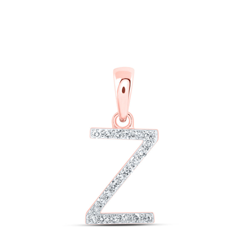 Diamond Initial & Letter Pendant | 10kt Rose Gold Womens Round Diamond Z Initial Letter Pendant 1/10 Cttw | Splendid Jewellery GND