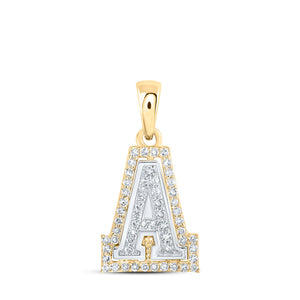 Diamond Initial & Letter Pendant | 10kt Two-tone Gold Womens Round Diamond A Initial Letter Pendant 1/6 Cttw | Splendid Jewellery GND