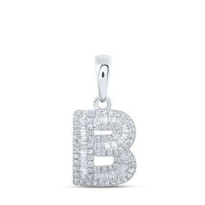 Diamond Initial & Letter Pendant | 10kt White Gold Womens Baguette Diamond B Initial Letter Pendant 3/8 Cttw | Splendid Jewellery GND