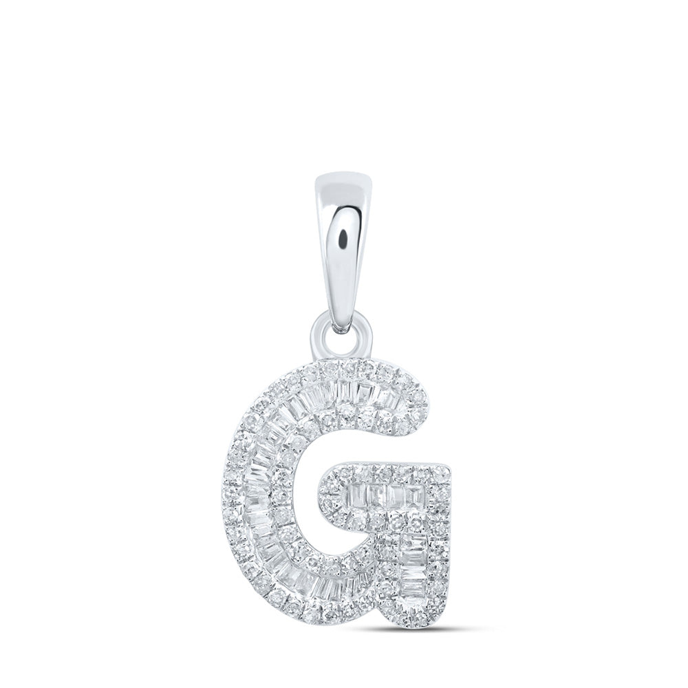 Diamond Initial & Letter Pendant | 10kt White Gold Womens Baguette Diamond G Initial Letter Pendant 3/8 Cttw | Splendid Jewellery GND