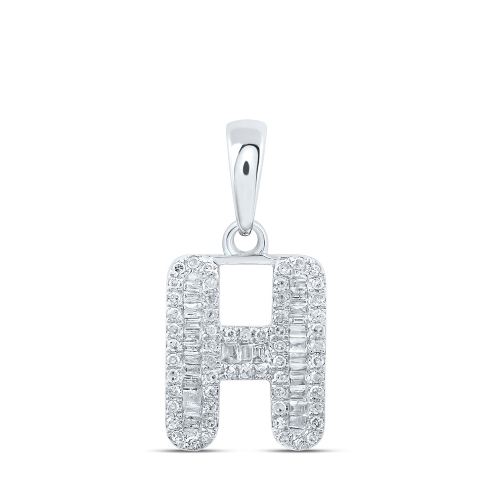 Diamond Initial & Letter Pendant | 10kt White Gold Womens Baguette Diamond H Initial Letter Pendant 1/3 Cttw | Splendid Jewellery GND
