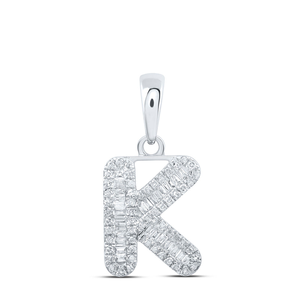 Diamond Initial & Letter Pendant | 10kt White Gold Womens Baguette Diamond K Initial Letter Pendant 1/3 Cttw | Splendid Jewellery GND