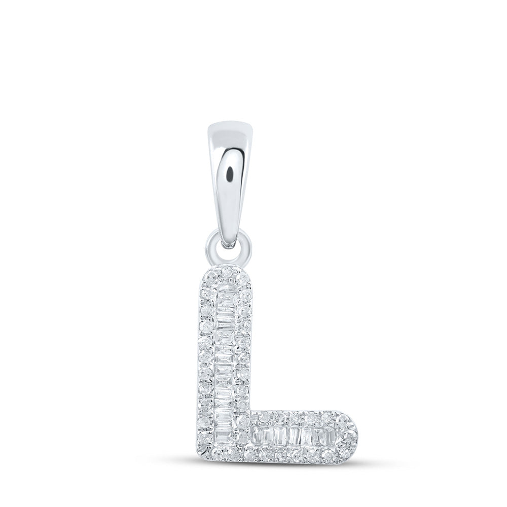 Diamond Initial & Letter Pendant | 10kt White Gold Womens Baguette Diamond L Initial Letter Pendant 1/4 Cttw | Splendid Jewellery GND