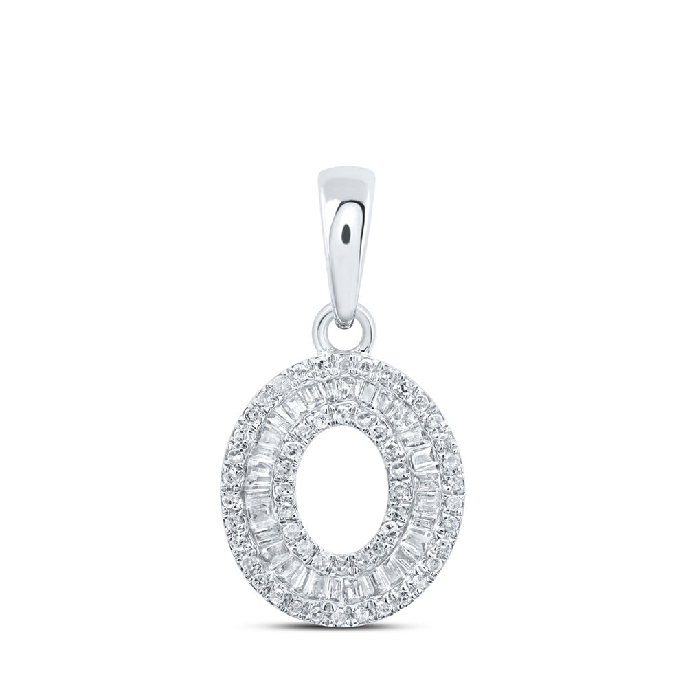 Diamond Initial & Letter Pendant | 10kt White Gold Womens Baguette Diamond O Initial Letter Pendant 1/3 Cttw | Splendid Jewellery GND
