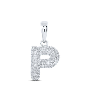 Diamond Initial & Letter Pendant | 10kt White Gold Womens Baguette Diamond P Initial Letter Pendant 1/3 Cttw | Splendid Jewellery GND