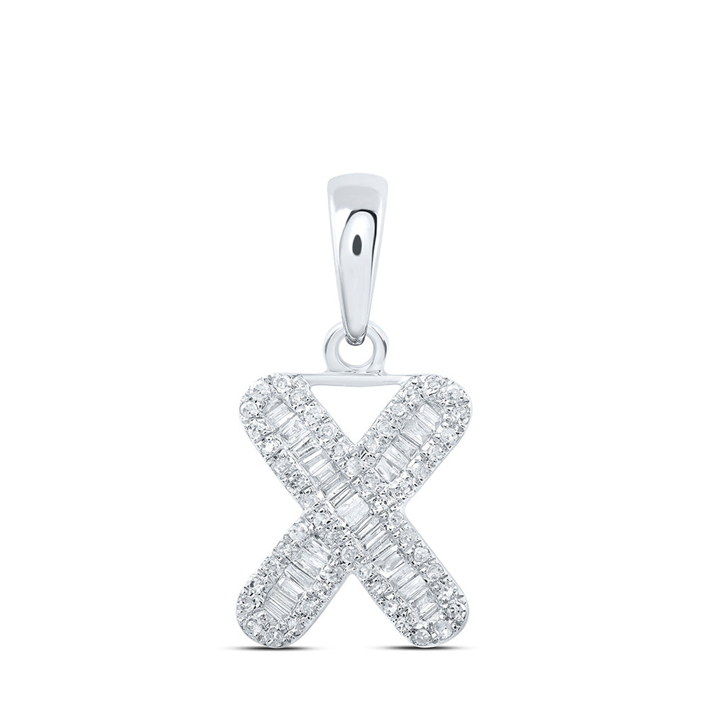 Diamond Initial & Letter Pendant | 10kt White Gold Womens Baguette Diamond X Initial Letter Pendant 1/3 Cttw | Splendid Jewellery GND