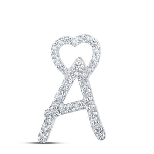 Diamond Initial & Letter Pendant | 10kt White Gold Womens Round Diamond A Heart Letter Pendant 1/8 Cttw | Splendid Jewellery GND