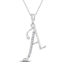 Load image into Gallery viewer, Captivating Brilliance: 10kt White Gold Womens Round Diamond A Initial Letter Pendant Top view from the 10Kt White Gold Womens Round Diamond A Initial Letter Pendant 1 12 Cttwpin280693 collection by Splendid Jewellery
