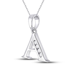 Load image into Gallery viewer, Sparkling Diamond Initial Pendant: Personalized Elegance in 10kt White Gold Side view from the 10Kt White Gold Womens Round Diamond A Initial Letter Pendant 1 20 Cttwpin280602 collection by Splendid Jewellery