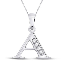 Load image into Gallery viewer, Sparkling Diamond Initial Pendant: Personalized Elegance in 10kt White Gold Top view from the 10Kt White Gold Womens Round Diamond A Initial Letter Pendant 1 20 Cttwpin280602 collection by Splendid Jewellery