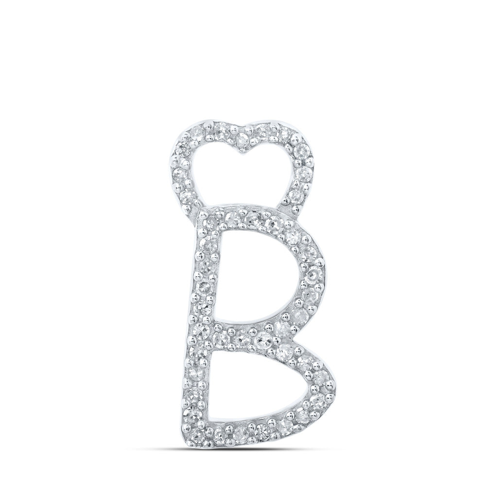 Diamond Initial & Letter Pendant | 10kt White Gold Womens Round Diamond B Heart Letter Pendant 1/8 Cttw | Splendid Jewellery GND