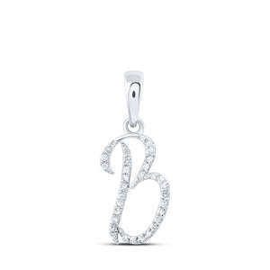 Diamond Initial & Letter Pendant | 10kt White Gold Womens Round Diamond B Initial Letter Pendant 1/10 Cttw | Splendid Jewellery GND