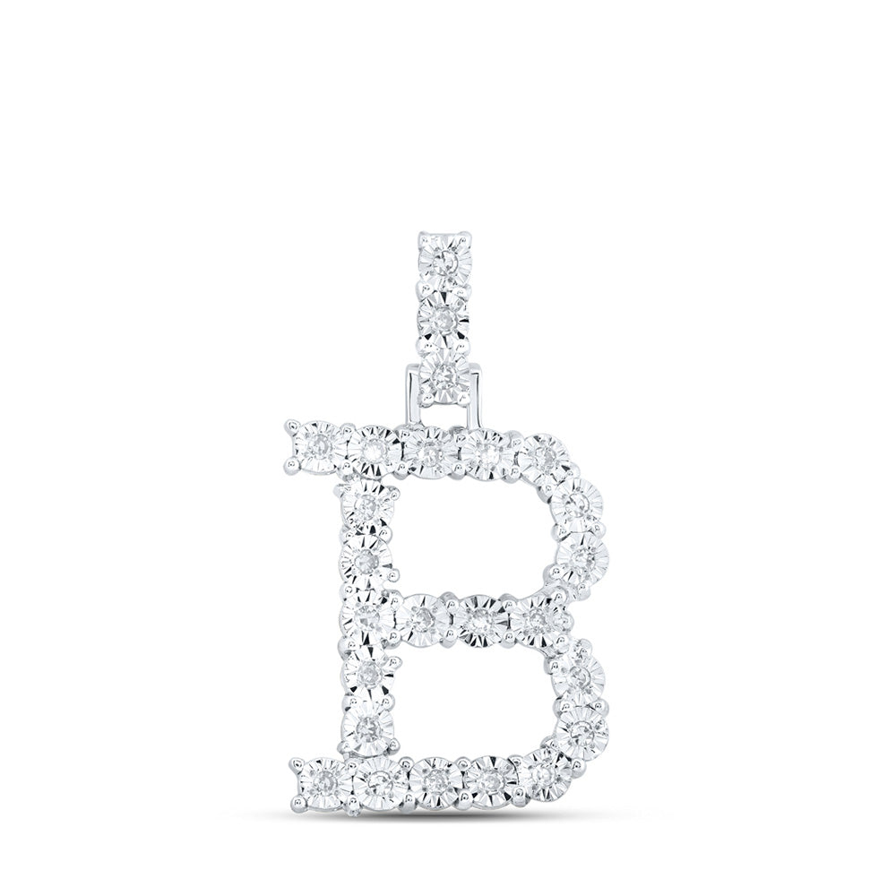 Diamond Initial & Letter Pendant | 10kt White Gold Womens Round Diamond B Initial Letter Pendant 1/8 Cttw | Splendid Jewellery GND