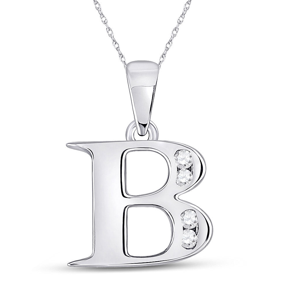 Diamond Initial & Letter Pendant | 10kt White Gold Womens Round Diamond B Letter Pendant 1/20 Cttw | Splendid Jewellery GND