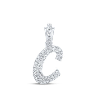 Diamond Initial & Letter Pendant | 10kt White Gold Womens Round Diamond C Cursive Initial Letter Pendant 1/4 Cttw | Splendid Jewellery GND