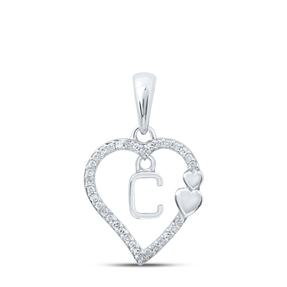 Diamond Initial & Letter Pendant | 10kt White Gold Womens Round Diamond C Heart Letter Pendant 1/10 Cttw | Splendid Jewellery GND