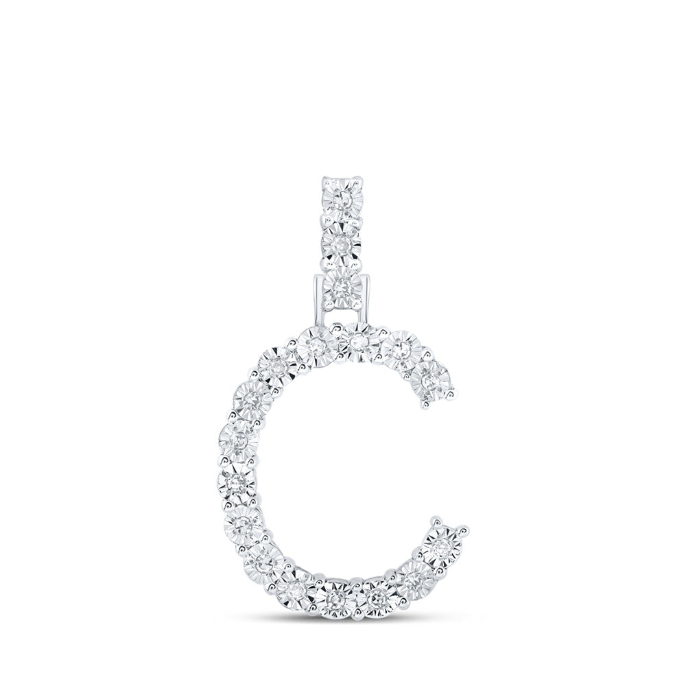 Diamond Initial & Letter Pendant | 10kt White Gold Womens Round Diamond C Initial Letter Pendant 1/10 Cttw | Splendid Jewellery GND