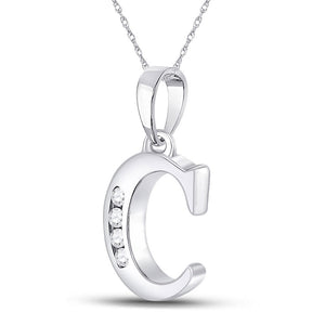 Diamond Initial & Letter Pendant | 10kt White Gold Womens Round Diamond C Letter Pendant 1/20 Cttw | Splendid Jewellery GND