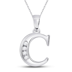 Diamond Initial & Letter Pendant | 10kt White Gold Womens Round Diamond C Letter Pendant 1/20 Cttw | Splendid Jewellery GND