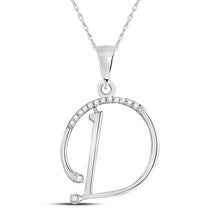 Load image into Gallery viewer, Captivating Diamond Initial Pendant in 10kt White Gold Top view from the 10Kt White Gold Womens Round Diamond D Initial Letter Pendant 1 12 Cttwpin280660 collection by Splendid Jewellery
