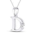 Elegant Diamond Identity Pendant | 10kt White Gold Womens Round Diamond D Initial Letter Pendant 1/20 Cttw | Splendid Jewellery Side view from the 10Kt White Gold Womens Round Diamond D Initial Letter Pendant 1 20 Cttwpin280604 collection by Splendid Jewellery