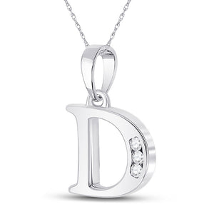 Diamond Initial & Letter Pendant | 10kt White Gold Womens Round Diamond D Initial Letter Pendant 1/20 Cttw | Splendid Jewellery GND