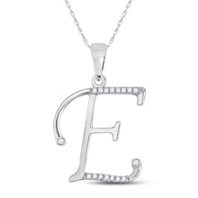 Load image into Gallery viewer, Elegant Diamond Initial Necklace in 10kt White Gold Top view from the 10Kt White Gold Womens Round Diamond E Initial Letter Pendant 1 12 Cttwpin280662 collection by Splendid Jewellery